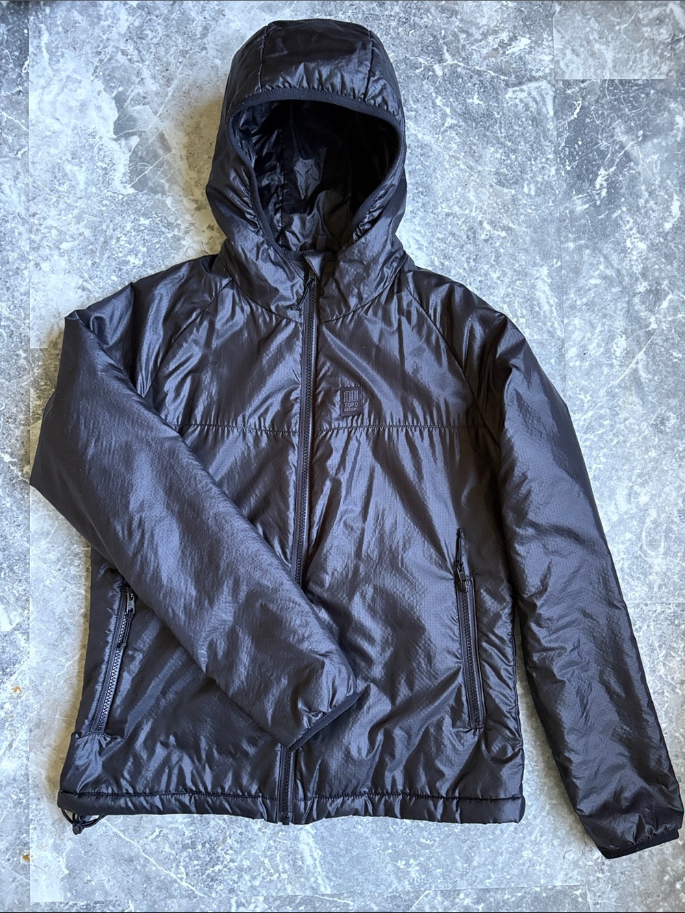 Topo Designs Women's Lightweight, Compact, Primaloft Hooded Jacket - Black